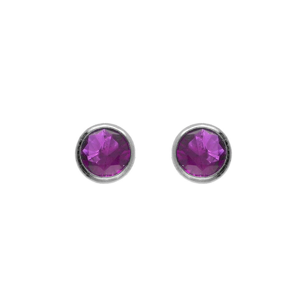 Boucles d\'oreille tige en argent rhodi� ronde 4mm serti clos oxyde violet - Vue 1