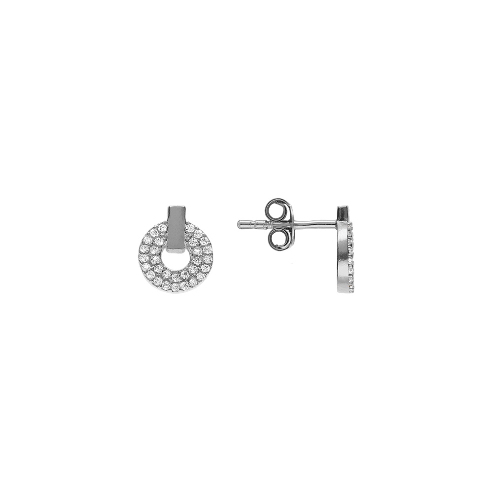 Boucles d\'oreille tige en argent rhodi ronde oxydes blancs sertis - Vue 1