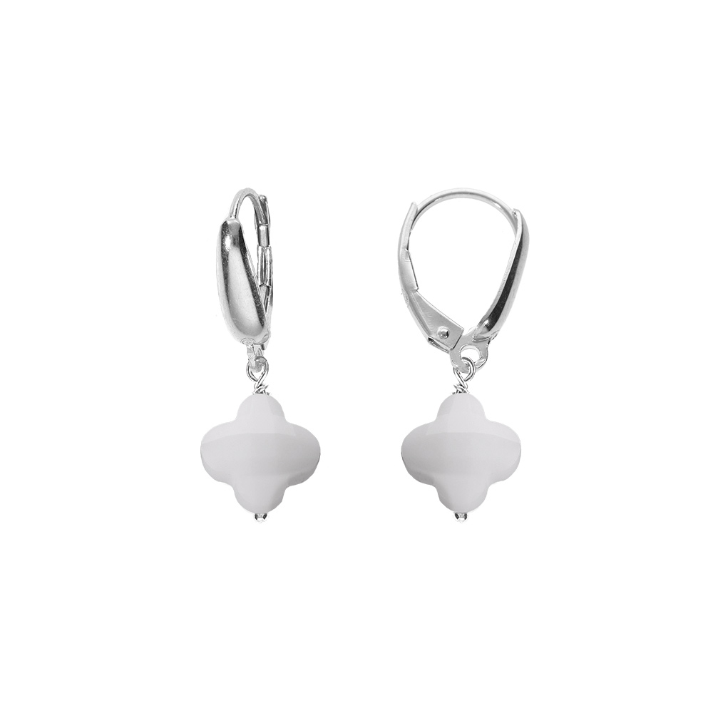 Boucles d\'oreille tige en argent rhodi� tr�fle en verre facet� blanc - Vue 1
