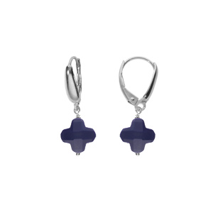 Boucles d\'oreille tige en argent rhodié trèfle en verre faceté bleu marine - Vue 1