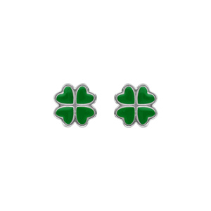 Boucles d\'oreille tige en argent rhodié trèfle résine verte - Vue 1