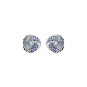 Boucles d\'oreille tige en argent rhodi, trois rubans dgrad oxydes bleu - Vue 1