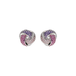 Boucles d\'oreille tige en argent rhodi, trois rubans dgrad oxydes rose - Vue 1