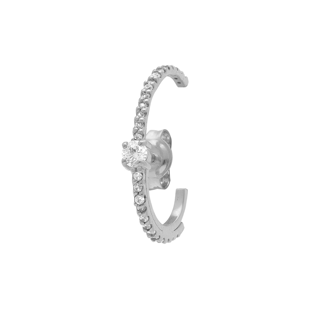 Boucles d\'oreille tige en argent rhodi� unitaire oxydes blancs sertis aspect piercing 2 & 3eme trou - Vue 1