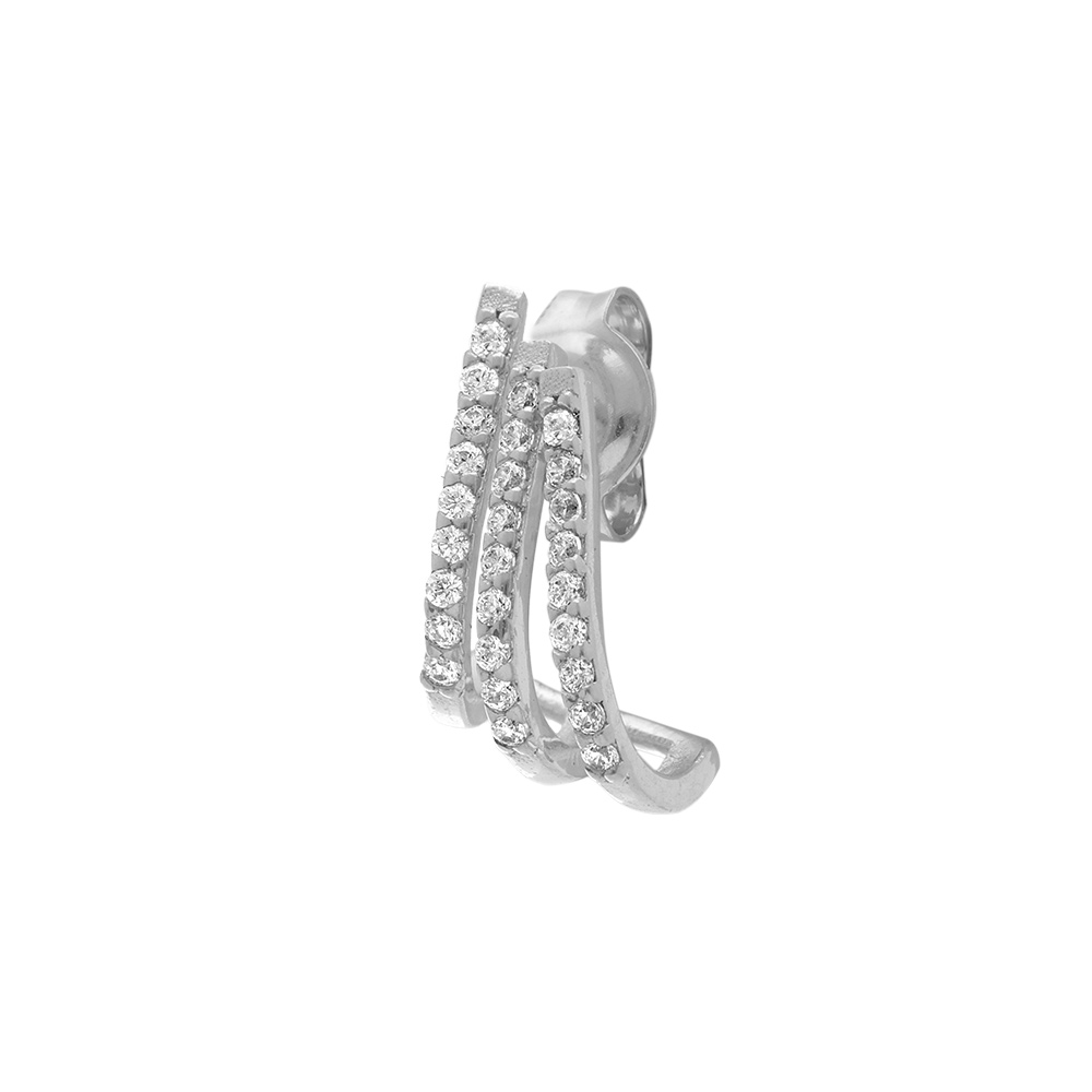 Boucles d\'oreille tige en argent rhodi� unitaire trois rangs avec oxydes blancs sertis - Vue 1