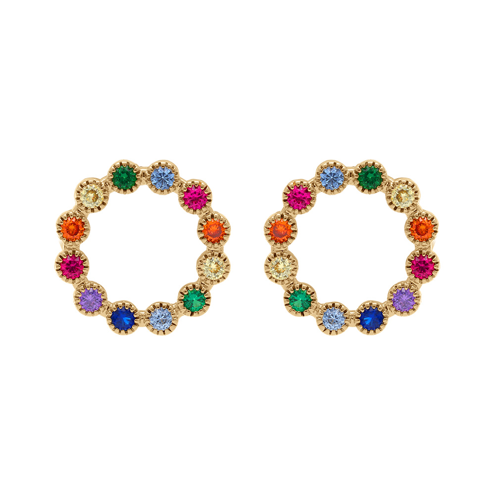 Boucles d\'oreille tige en plaqu or cercle oxydes multi couleurs - Vue 1