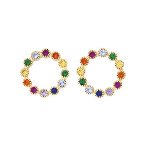 Boucles d\'oreille tige en plaqu or cercle oxydes multi couleurs - Vue 1