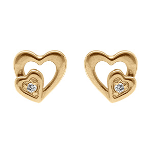 Boucles d'oreille tige en plaqu� or coeurs avec oxydes blancs