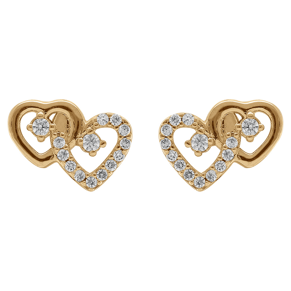 Boucles d\'oreille tige en plaqu� or coeurs entrelac�s et oxydes blancs - Vue 1