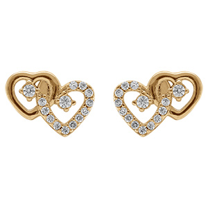 Boucles d'oreille tige en plaqu� or coeurs entrelac�s et oxydes blancs