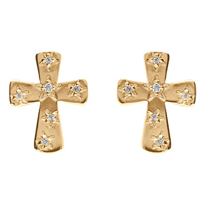 Boucles d'oreille tige en plaqu� or croix avec oxydes blancs