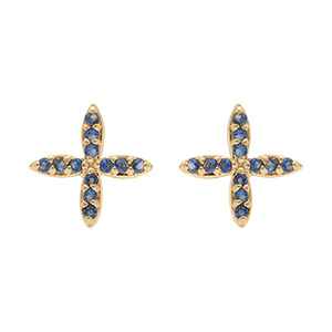 Boucles d'oreille tige en plaqu� or croix orn�e d'oxydes bleus