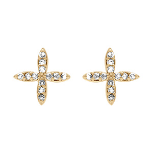 Boucles d'oreille tige en plaqu� or croix orn�e d' oxydes blancs