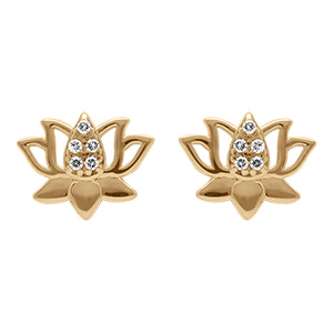 Boucles d'oreille tige en plaqu� or fleur de lotus et oxydes blancs