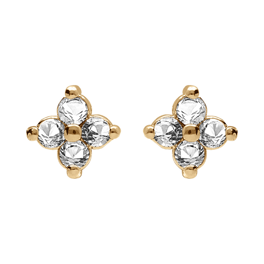 Boucles d\'oreille tige en plaqu� or fleur d\'oxydes blancs - Vue 1