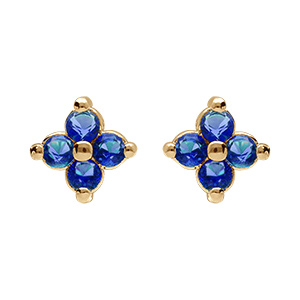 Boucles d'oreille tige en plaqu� or fleur d'oxydes bleus