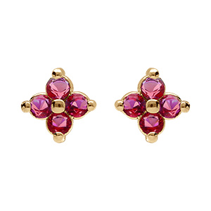 Boucles d'oreille tige en plaqu� or fleur d'oxydes rouges