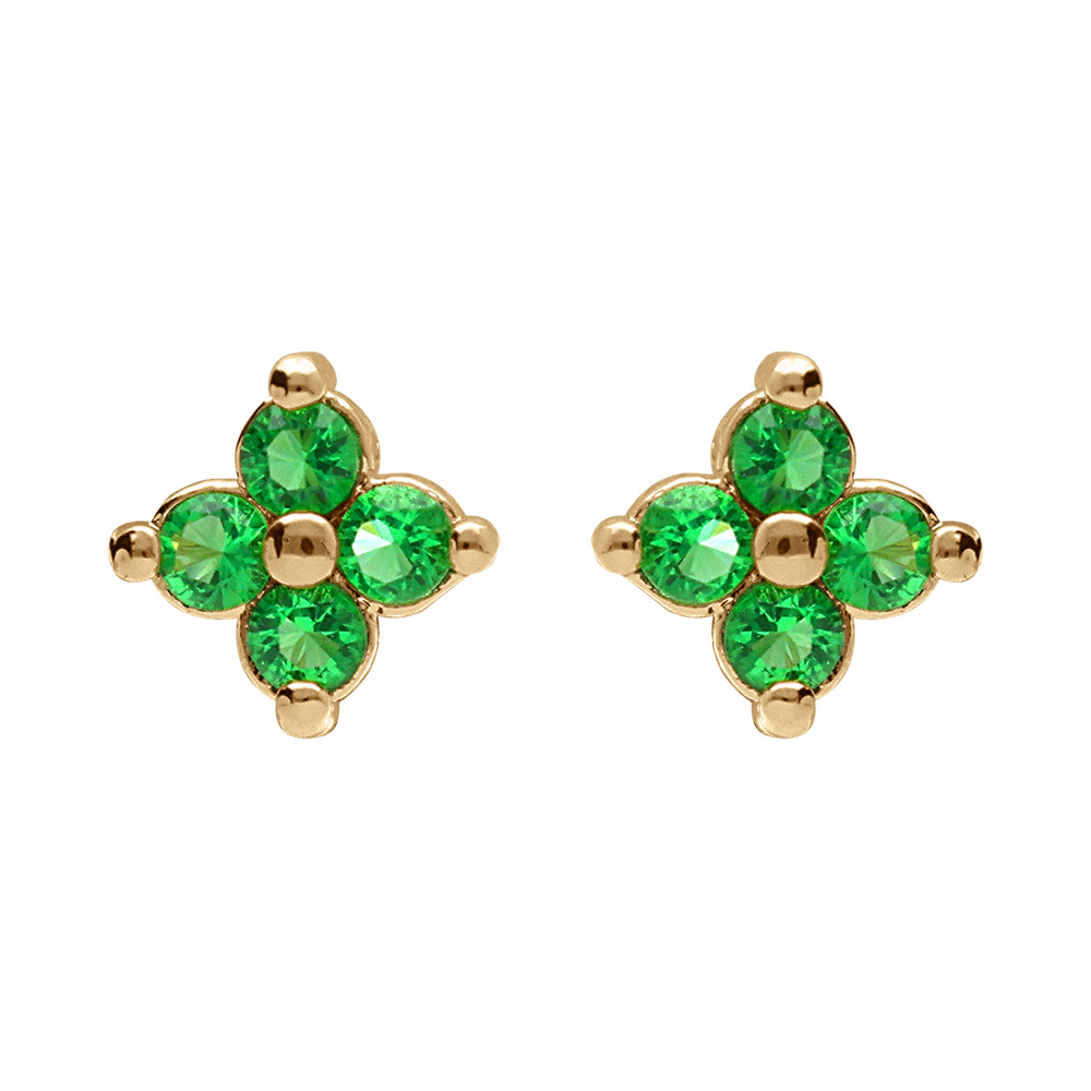 Boucles d\'oreille tige en plaqu� or fleur d\'oxydes verts - Vue 1