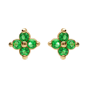 Boucles d'oreille tige en plaqu� or fleur d'oxydes verts