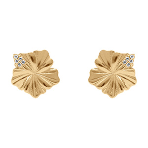 Boucles d'oreille tige en plaqu� or fleur hibiscus et oxydes blancs