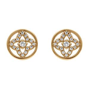 Boucles d'oreille tige en plaqu� or forme cercle avec fleur d'oxydes blancs