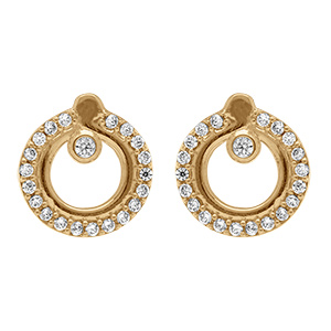 Boucles d'oreille tige en plaqu� or forme cercle �cid� contour d'oxydes blancs