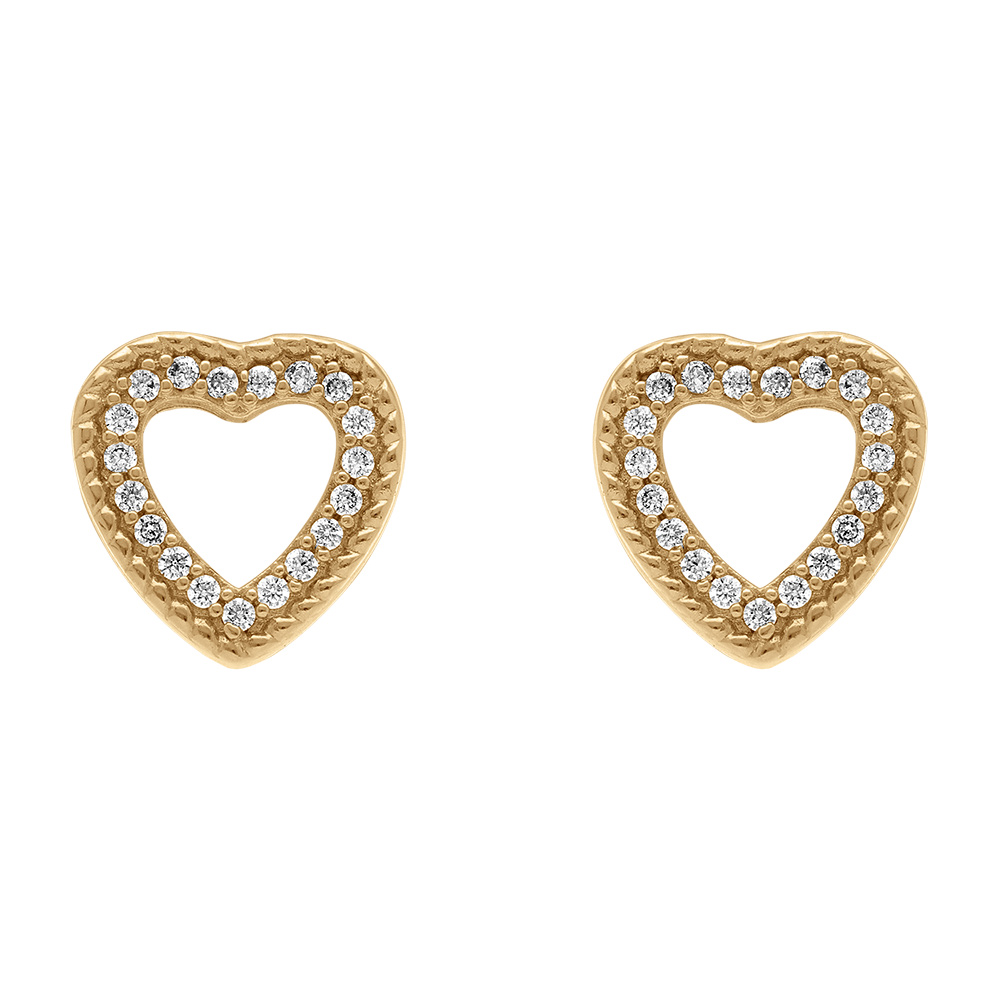 Boucles d\'oreille tige en plaqu� or forme coeoeur contour d\' oxydes blancs - Vue 1