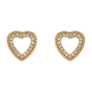 Boucles d'oreille tige en plaqu� or forme coeoeur contour d' oxydes blancs