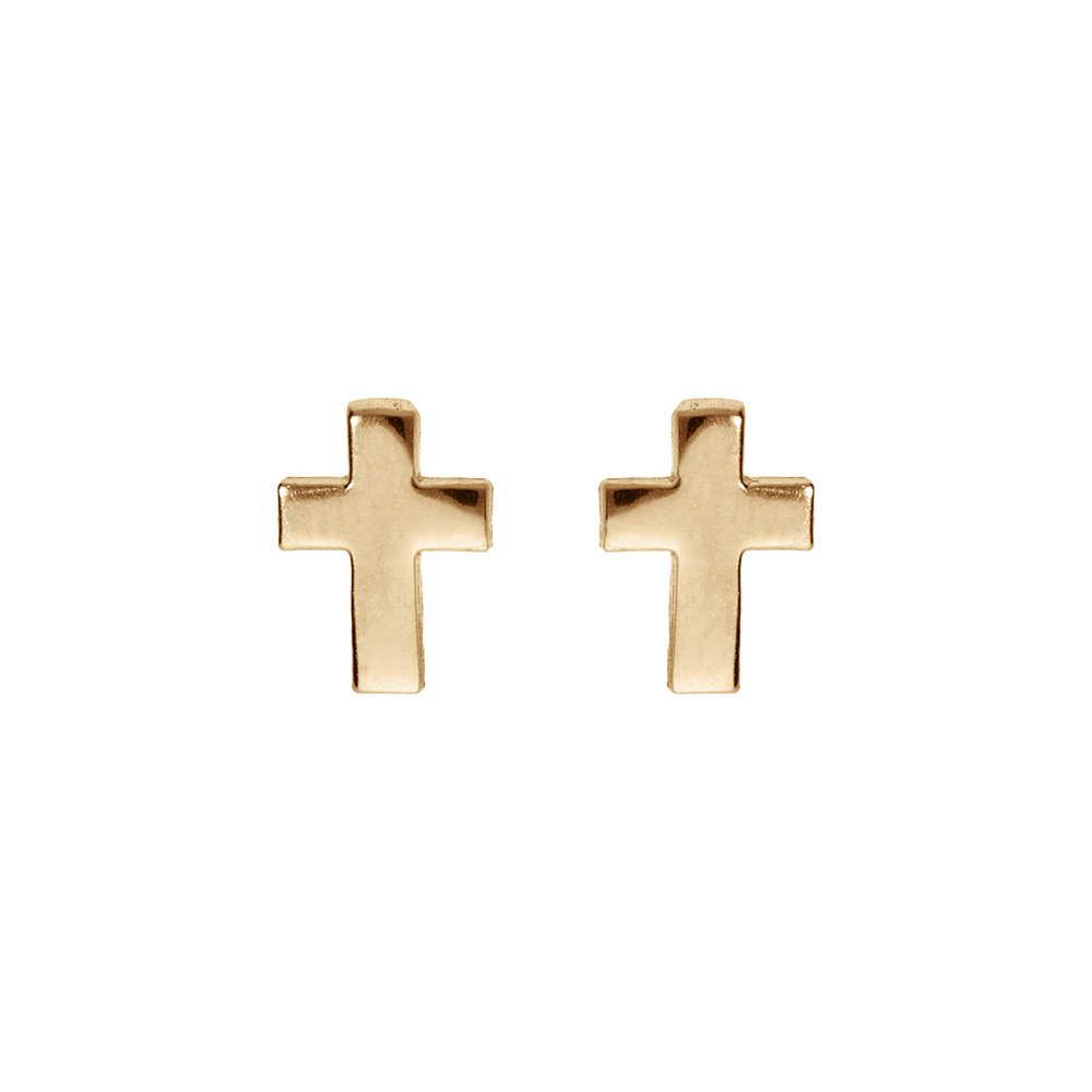 Boucles d\'oreille tige en plaqu� or, forme de croix - Vue 1