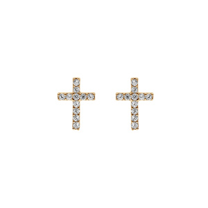 Boucles d\'oreille tige en plaqu, or forme de croix avec oxydes blancs sertis - Vue 1