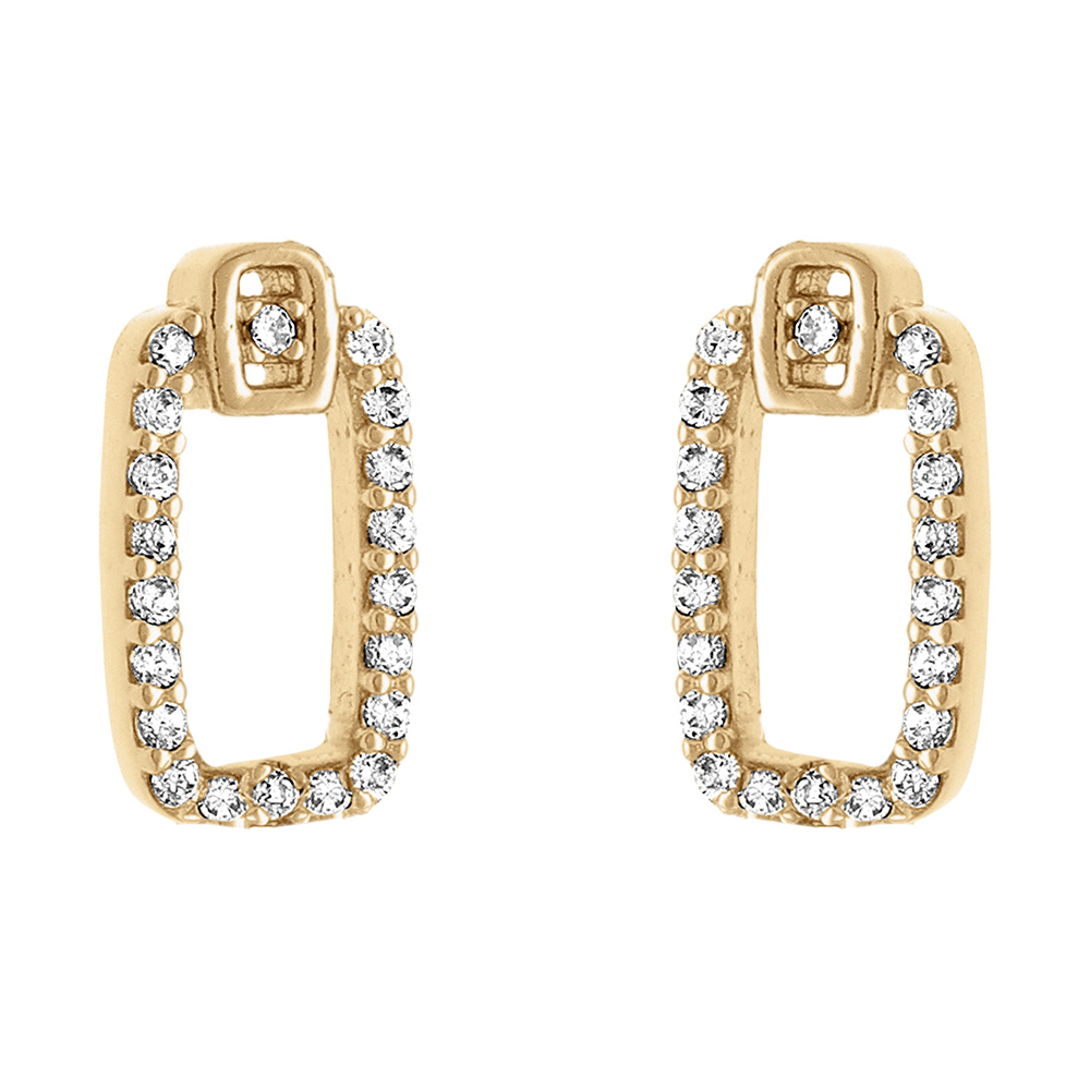 Boucles d\'oreille tige en plaqu� or forme rectangle orn� d\'oxydes blancs - Vue 1