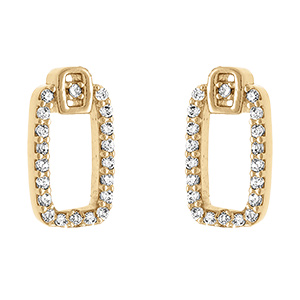 Boucles d'oreille tige en plaqu� or forme rectangle orn� d'oxydes blancs