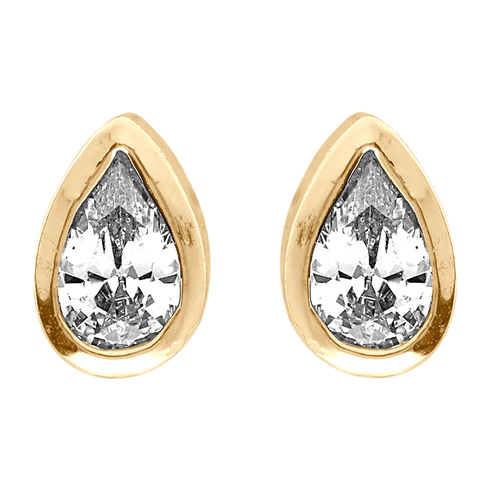 Boucles d\'oreille tige en plaqu� or goutte avec oxyde blanc serti clos - Vue 1