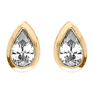 Boucles d'oreille tige en plaqu� or goutte avec oxyde blanc serti clos