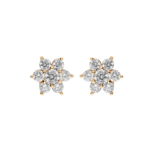 Boucles d\'oreille tige en plaqué or marguerite oxydes blancs sertis et fermoir poussette - Vue 1