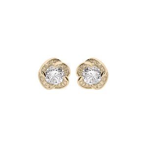 Boucles d\'oreille tige en plaqué or noeud d\'amour en oxydes blancs - Vue 1
