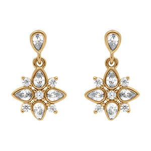 Boucles d'oreille tige en plaqu or pendantes fleur d'oxydes blancs serti clos