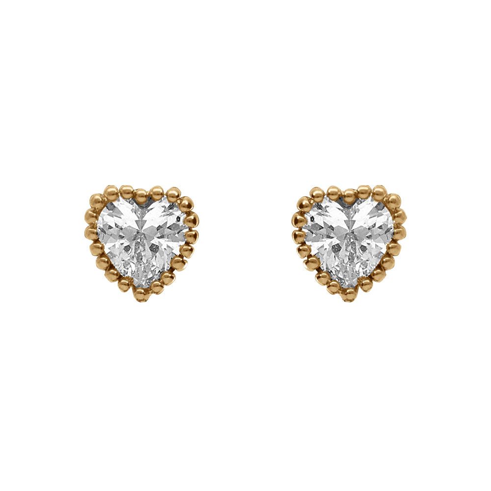 Boucles d\'oreille tige en plaqu or puce coeur oxydes blancs - Vue 1