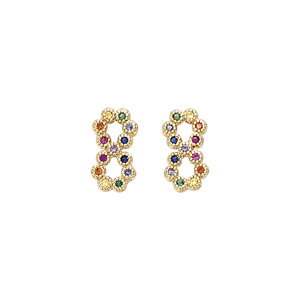 Boucles d\'oreille tige en plaqu or puce motif infini multi couleurs - Vue 1