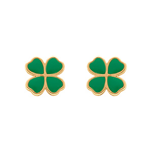 Boucles d\'oreille tige en plaqué or trèfle vert - Vue 1