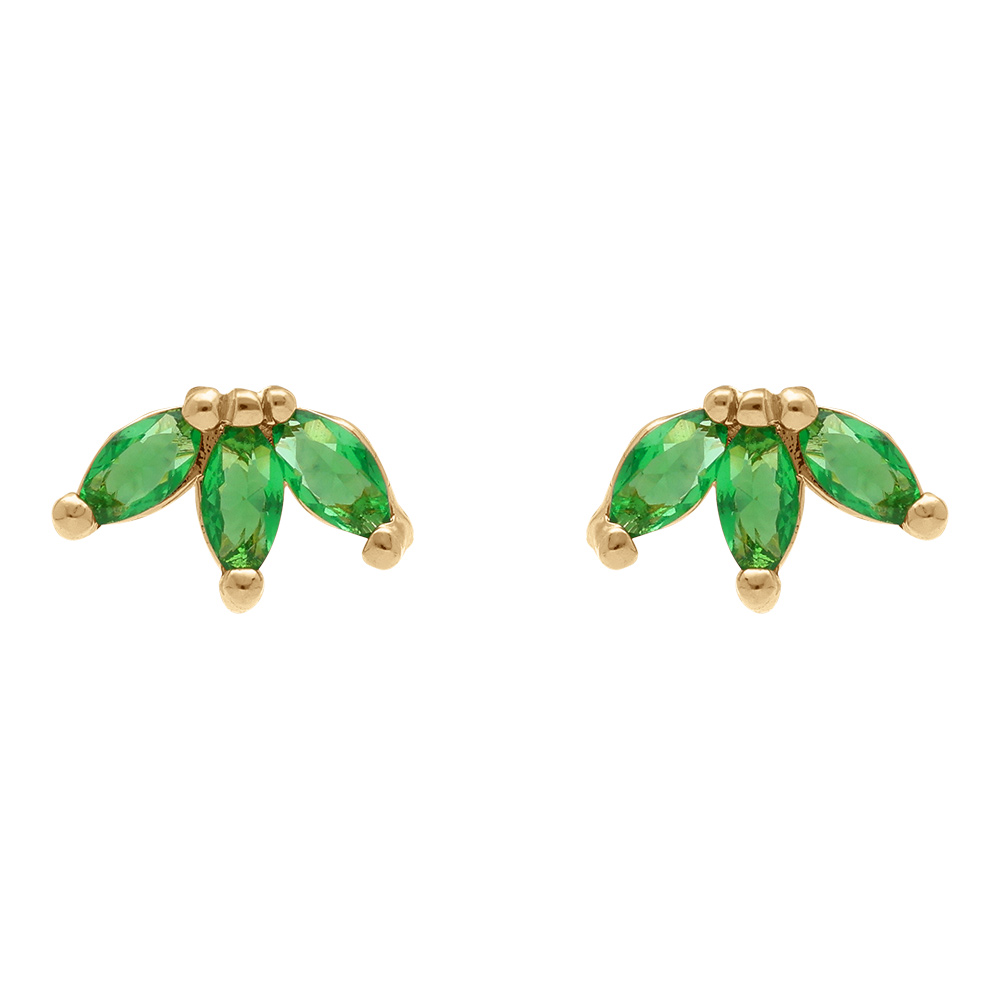 Boucles d\'oreille tige en plaqu� or trois  navettes en oxydes verts - Vue 1