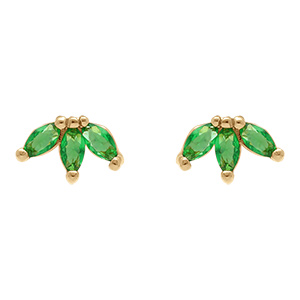 Boucles d'oreille tige en plaqu� or trois  navettes en oxydes verts