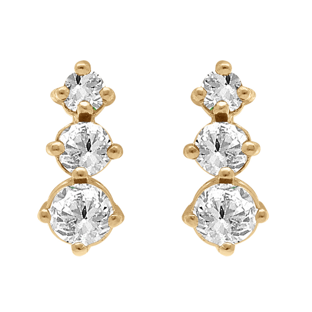 Boucles d\'oreille tige en plaqu� or trois oxydes blancs - Vue 1