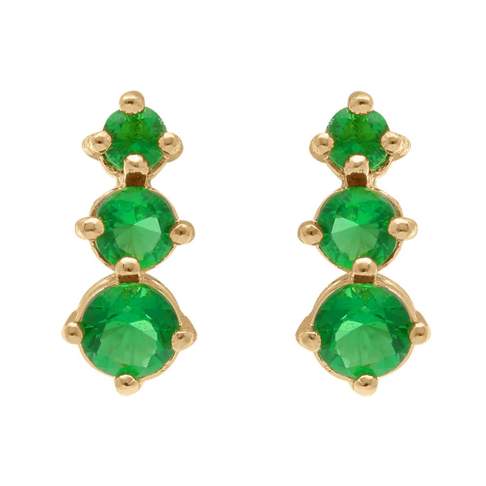 Boucles d\'oreille tige en plaqu� or trois oxydes verts - Vue 1