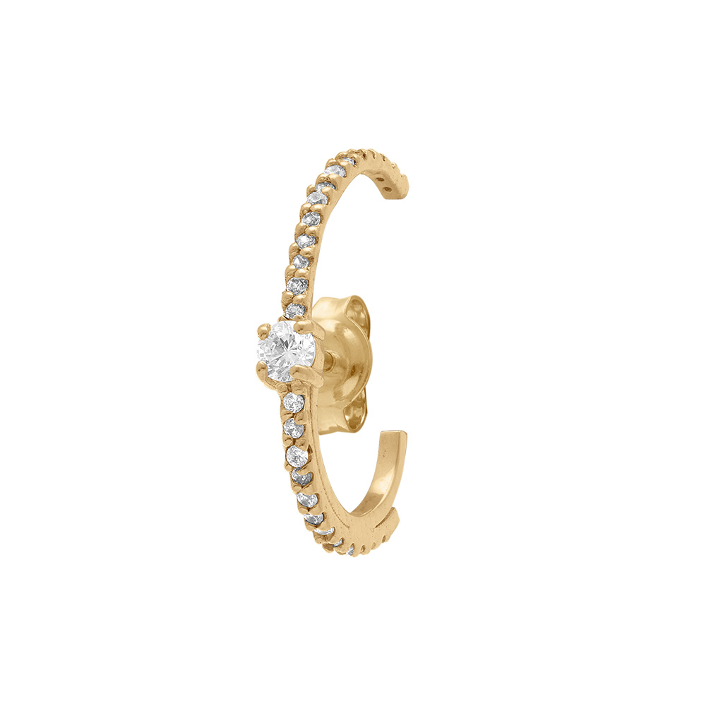 Boucles d\'oreille tige en plaqu� or unitaire avec oxydes blancs sertis dont un plus gros  (faux piercing) - Vue 1