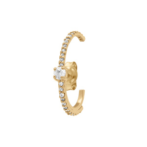 Boucles d\'oreille tige en plaqué or unitaire avec oxydes blancs sertis dont un plus gros (faux piercing) - Vue 1