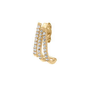Boucles d\'oreille tige en plaqué or unitaire trois rangs d\'oxydes blancs sertis - Vue 1