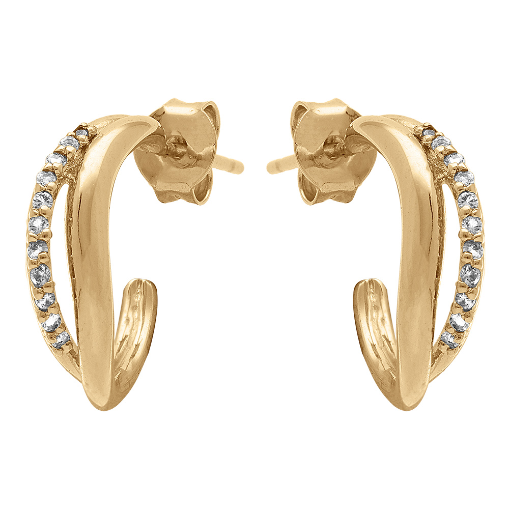 Boucles d\'oreille tige en plaqu� or vague avec oxydes blancs - Vue 1