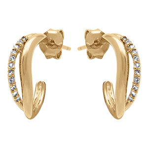 Boucles d'oreille tige en plaqu� or vague avec oxydes blancs