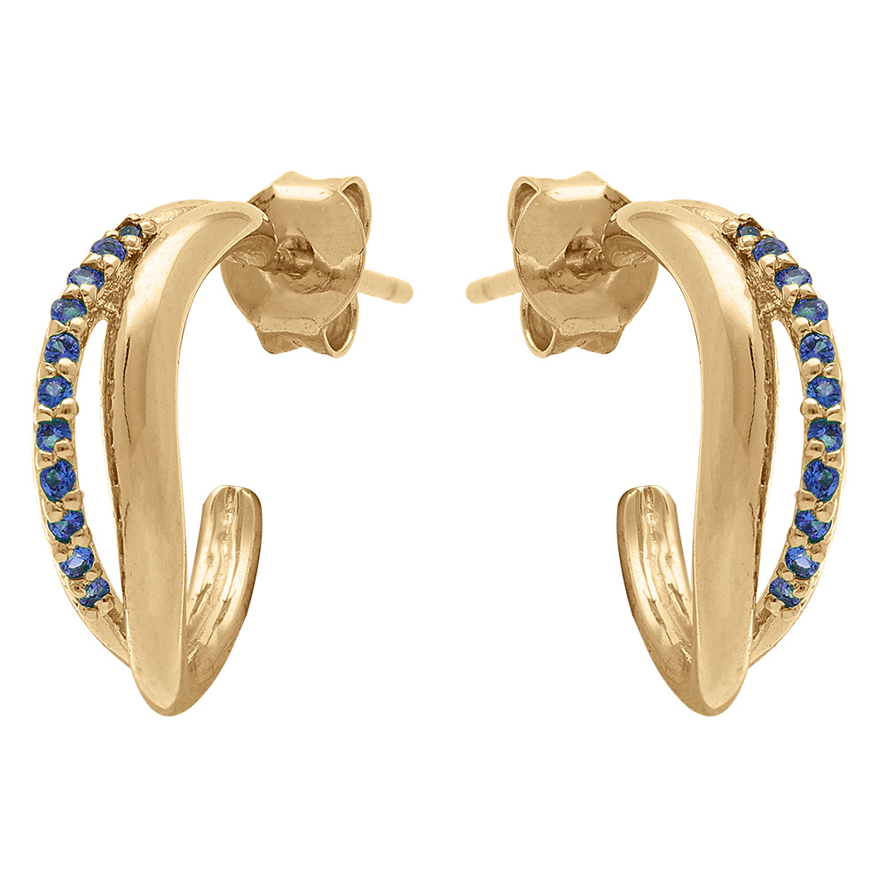 Boucles d\'oreille tige en plaqu� or vague avec oxydes bleus - Vue 1